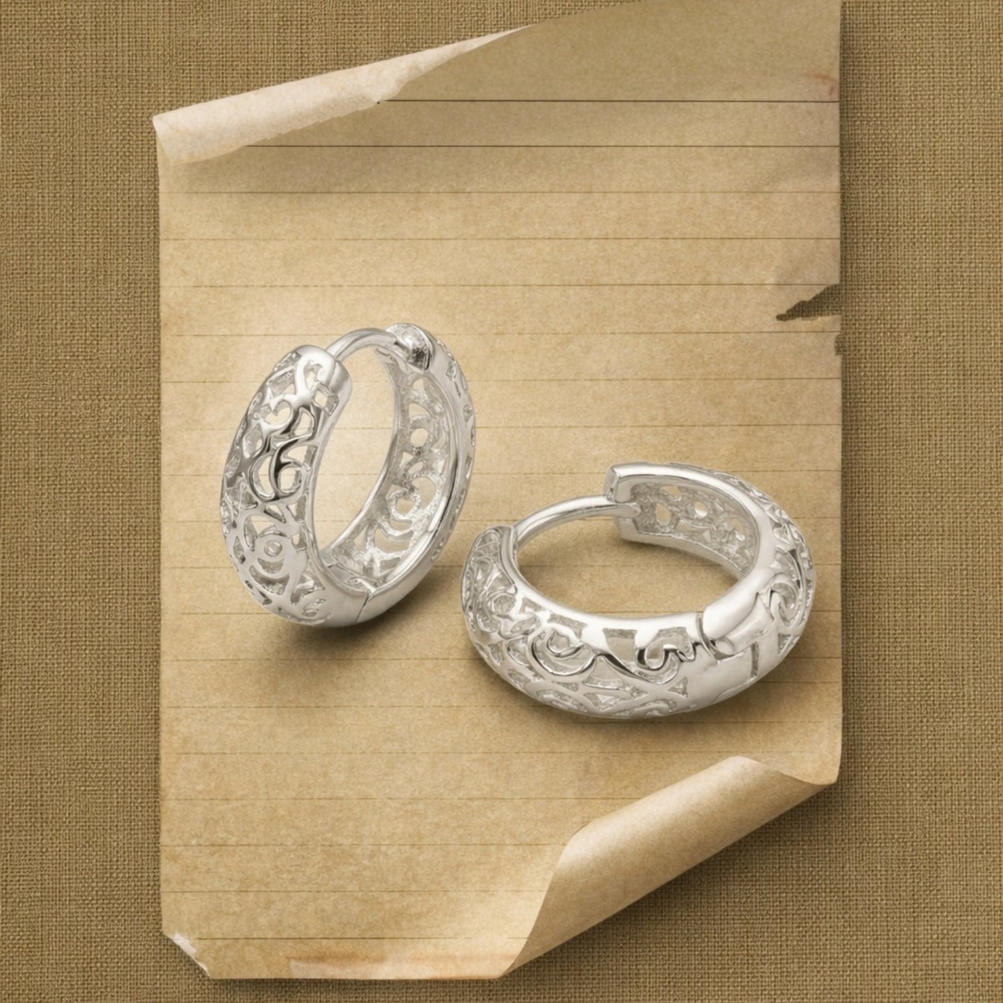 Silver Filigree Huggie Hoop Earrings image 0