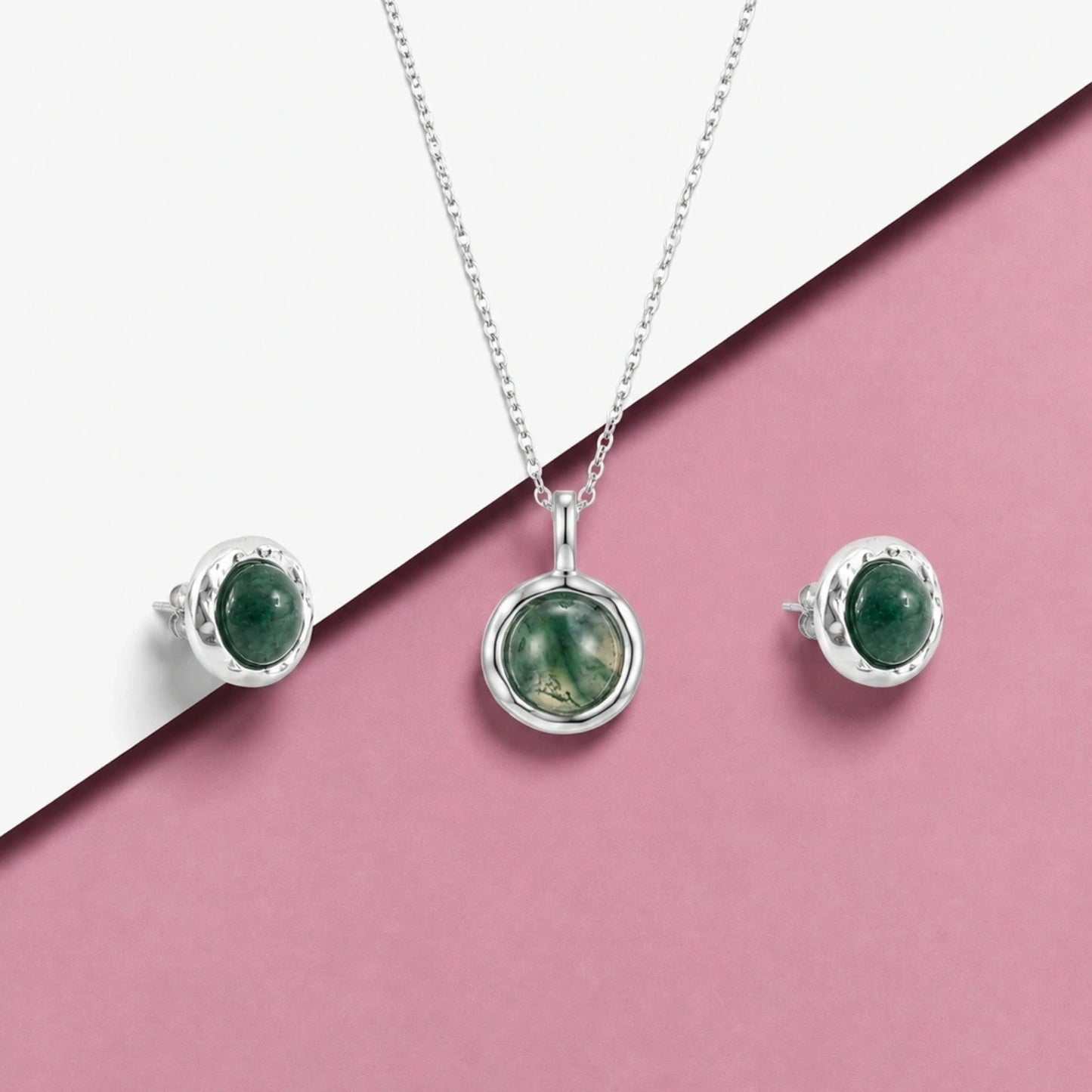 Moss Green Silver Pendant &amp; Earring Combo image 0