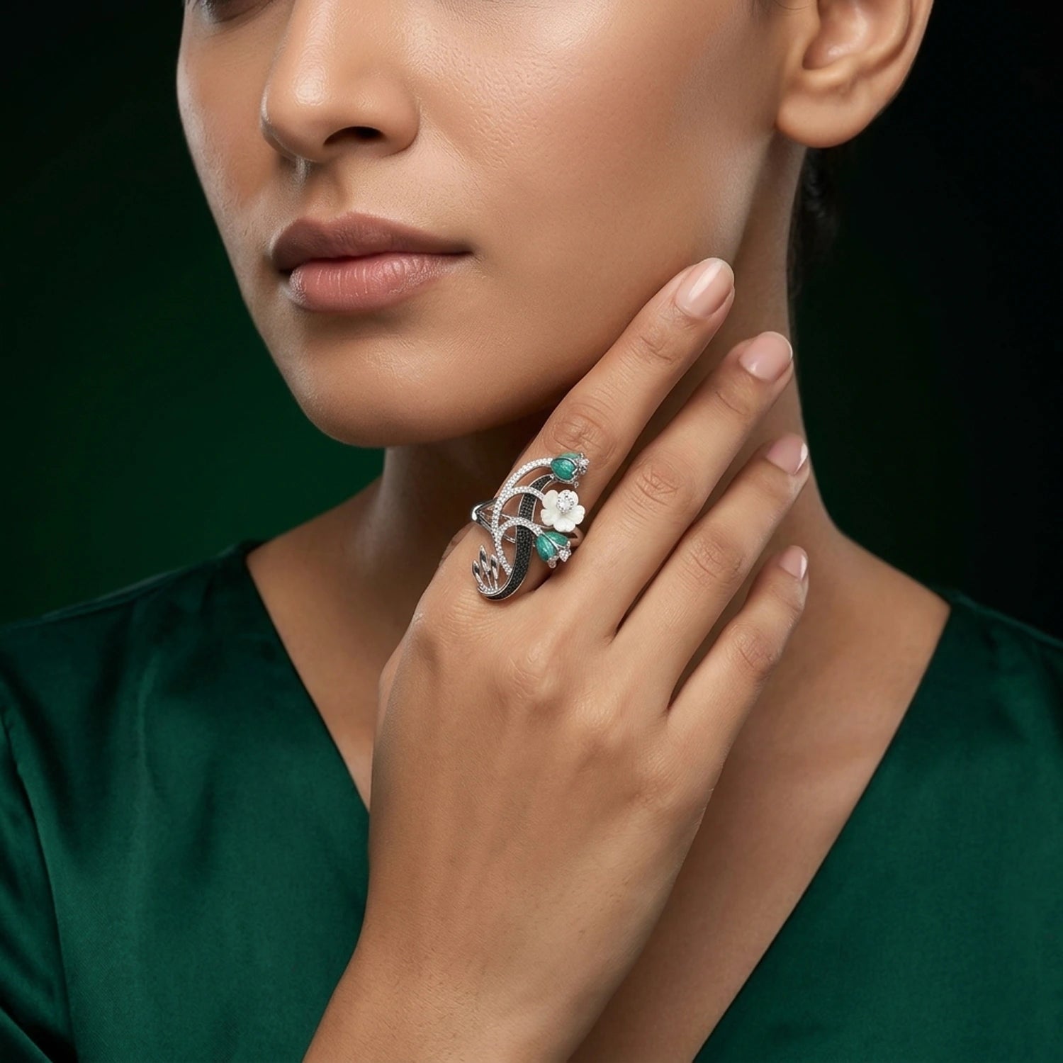 Emerald Bloom Floral Statement Ring image 1
