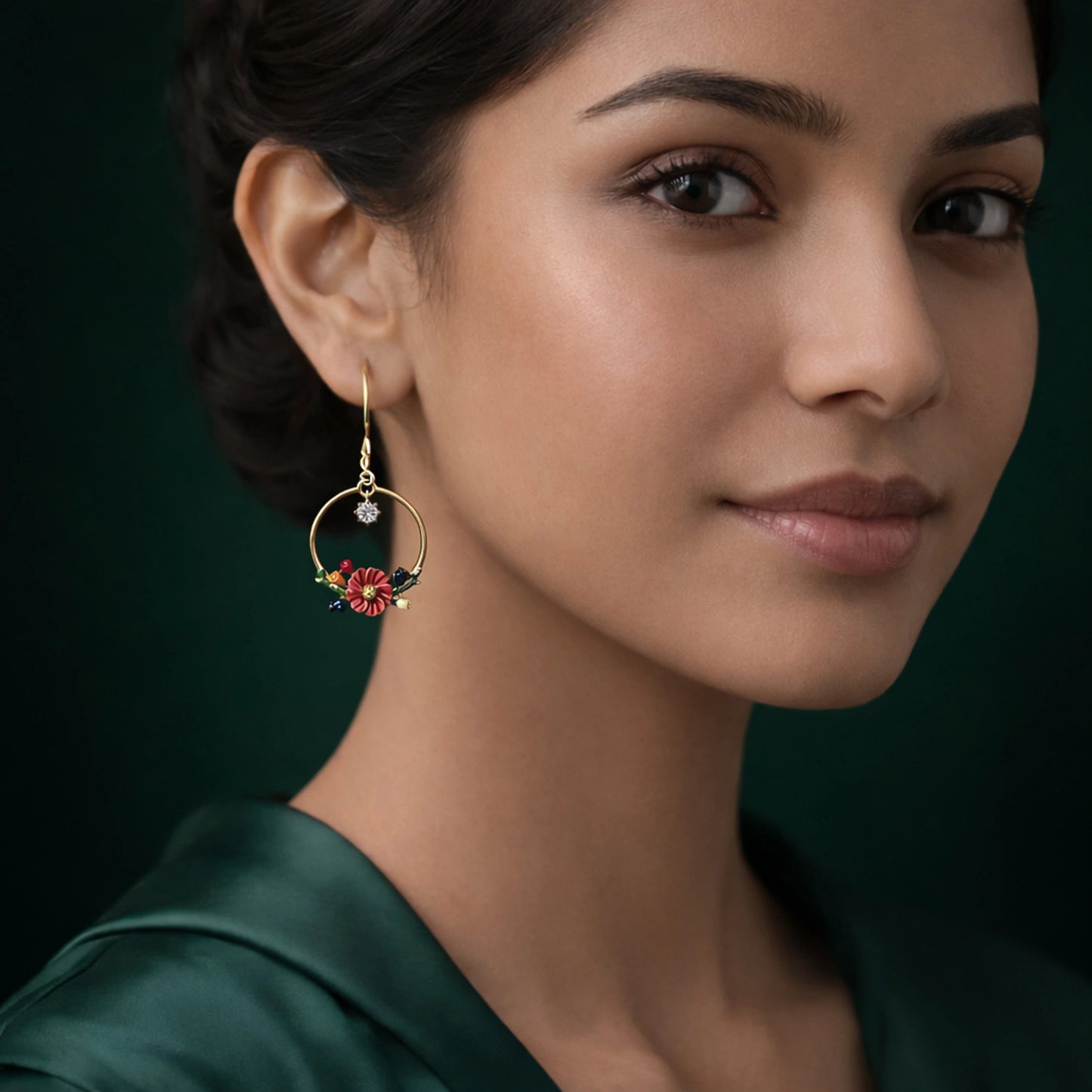 Floral Hoop Drop Earrings image 1