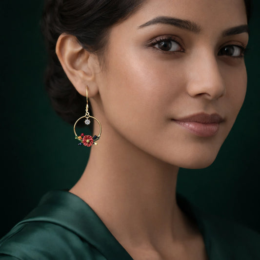 Floral Hoop Drop Earrings image 1
