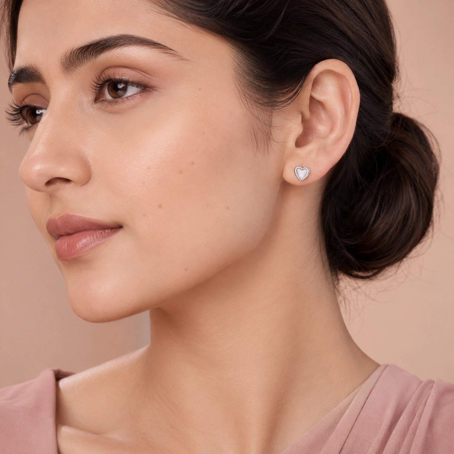 Silver Heart Mother-of-Pearl Stud Earrings image 1