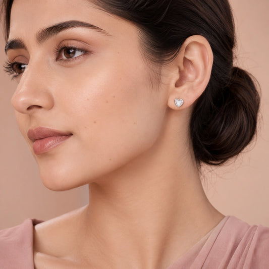 Silver Heart Mother-of-Pearl Stud Earrings image 1