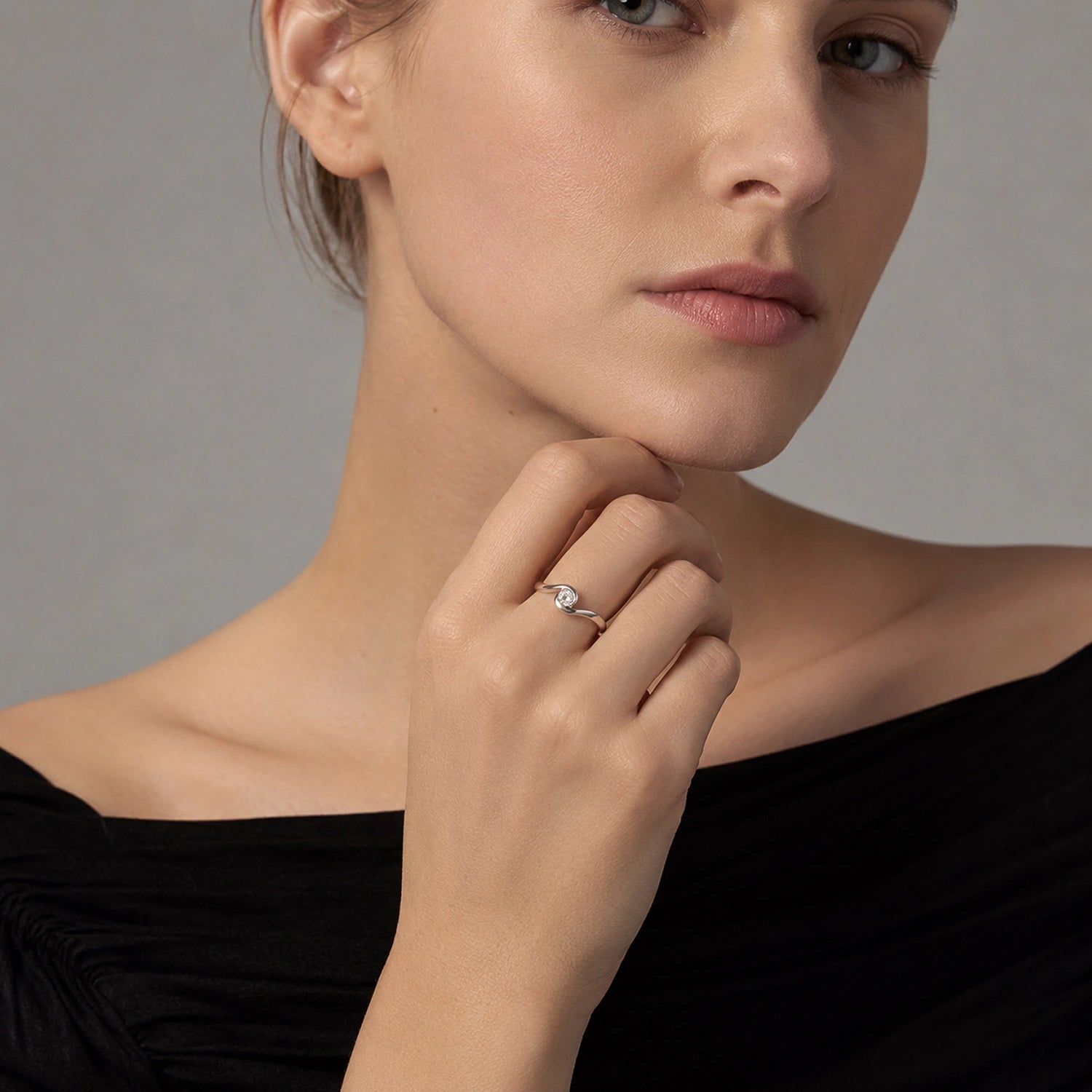 The Alencia Urban Serenade Wave Bypass Solitaire Ring image 1