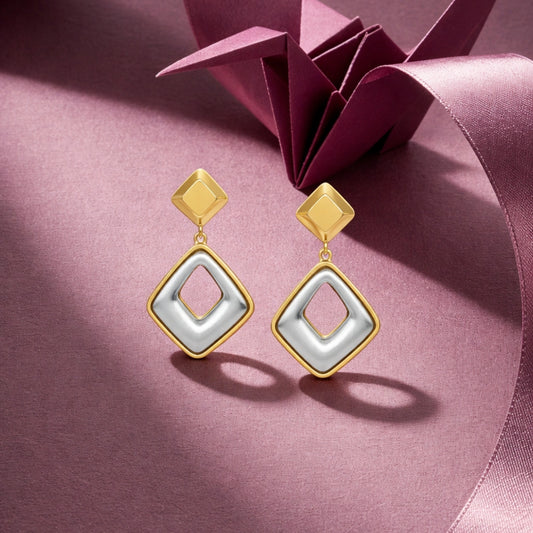 Dual-Tone Geometric Drop Earrings image 0