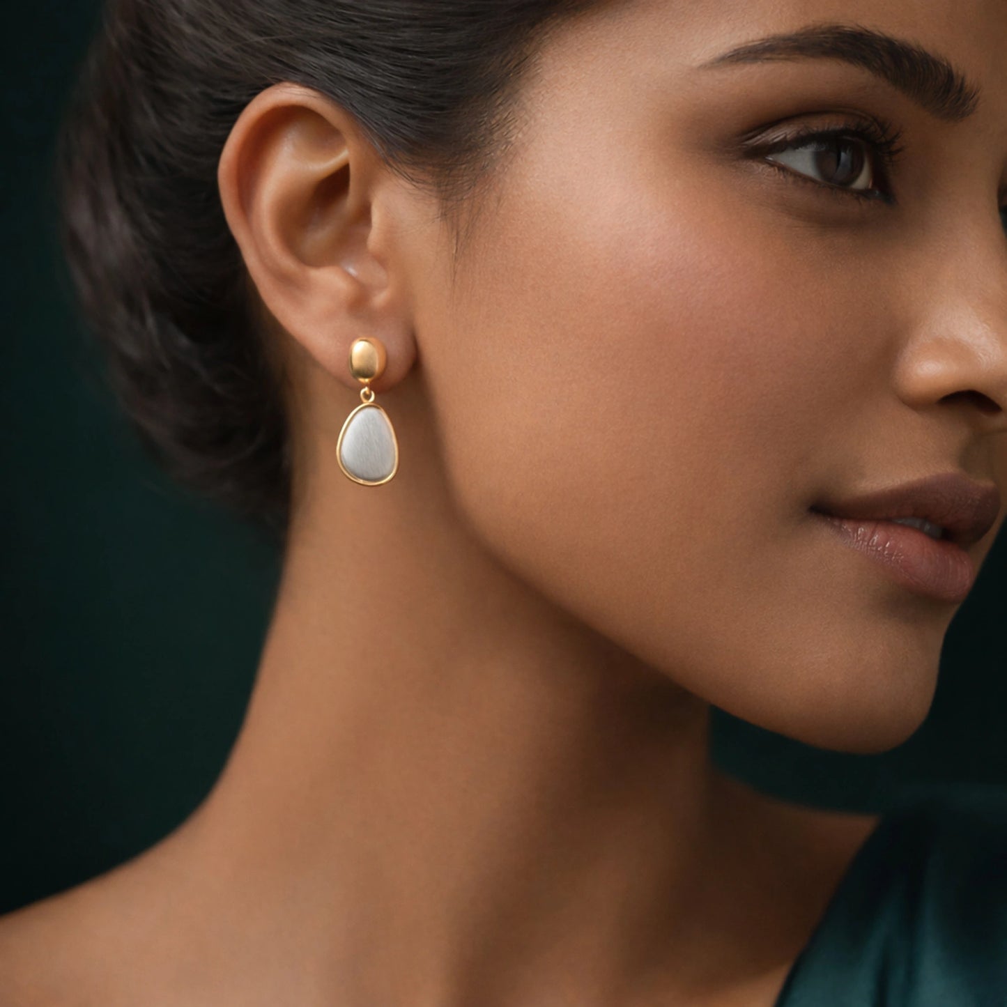 Two-Tone Brushed Teardrop Earrings image 1