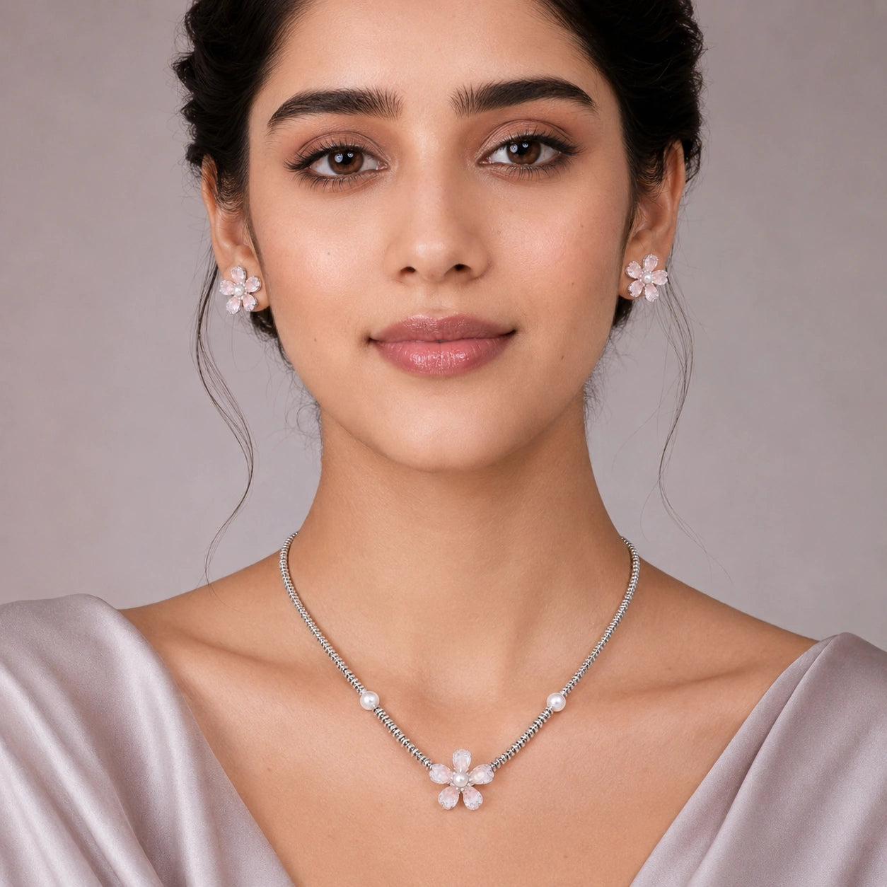 Aqua Bloom Pearl Necklace &amp; Earrings Combo image 6