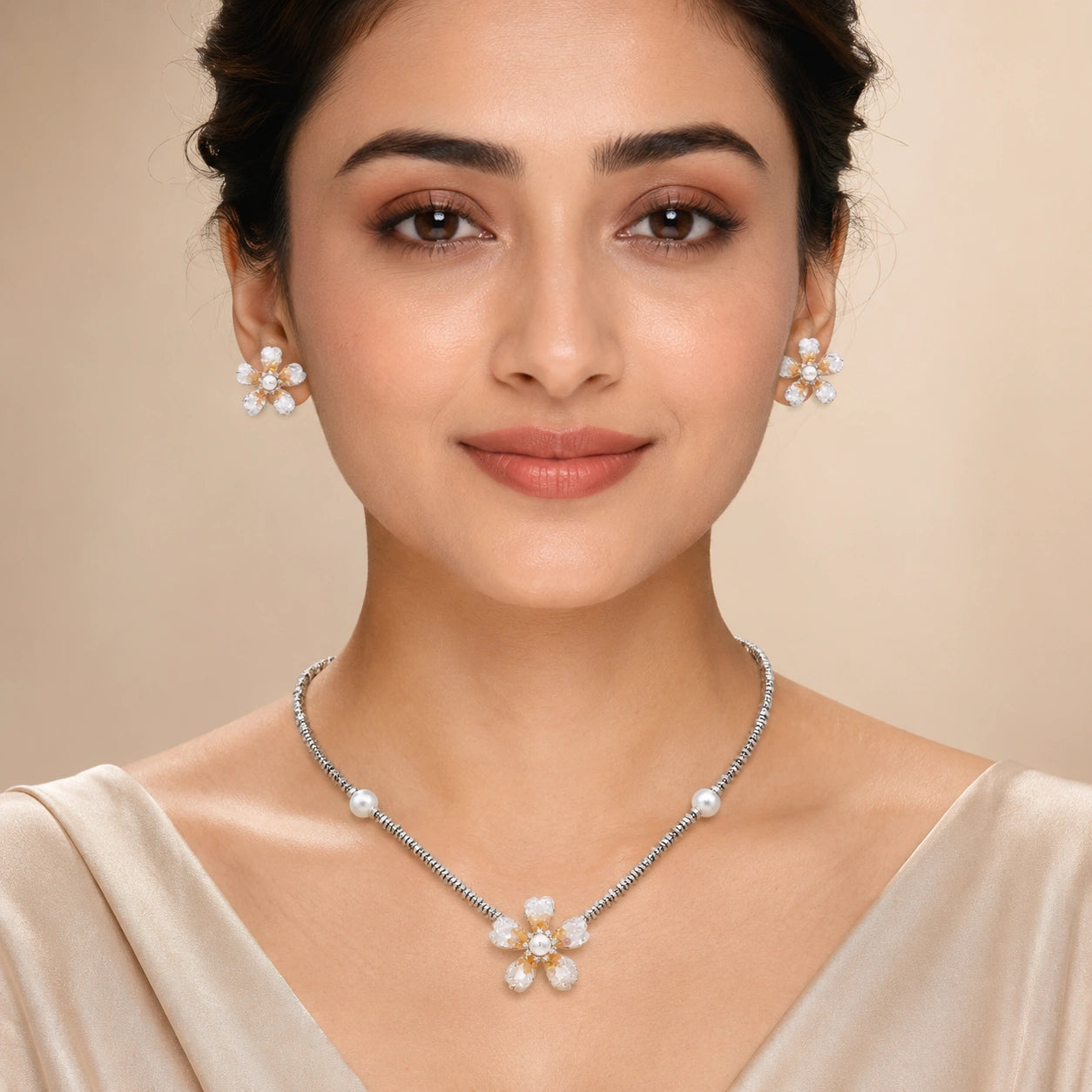 Aqua Bloom Pearl Necklace &amp; Earrings Combo image 16