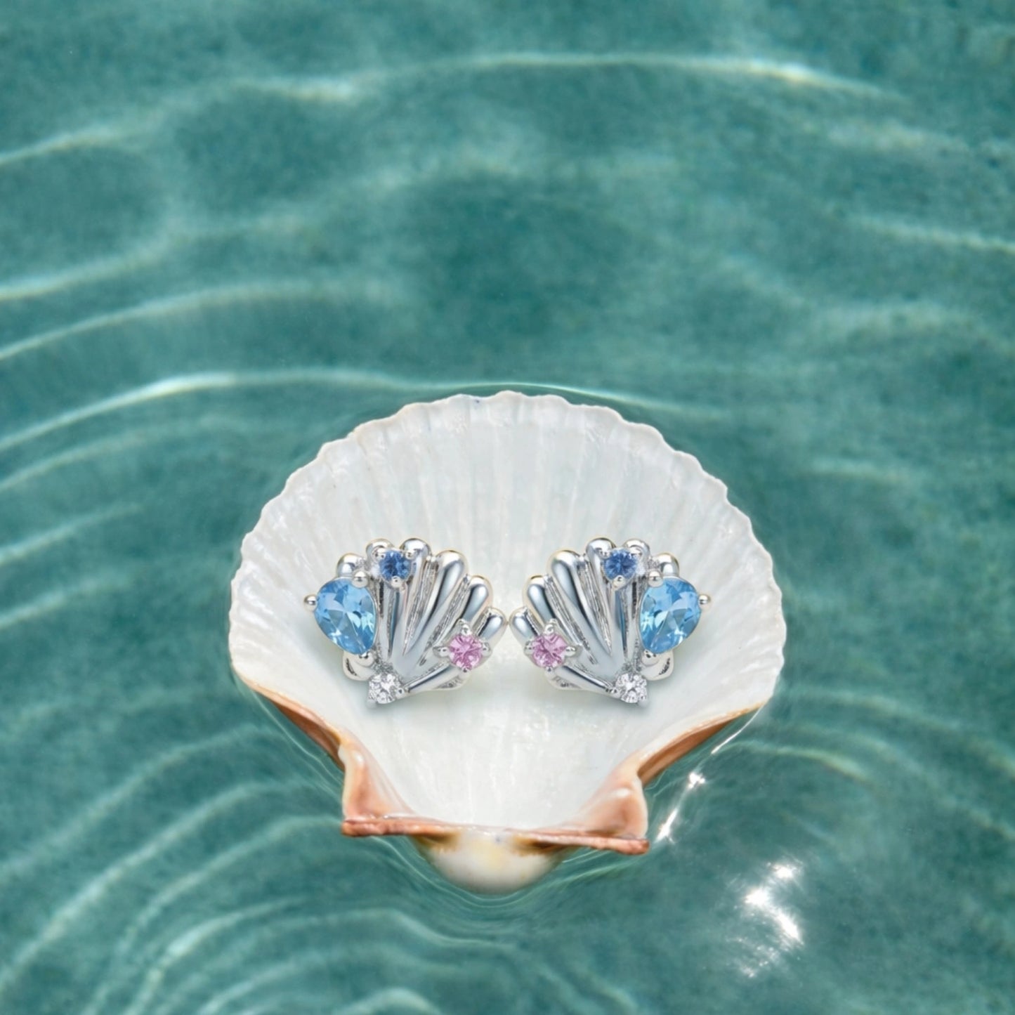 Ocean Shell Silver Stud Earrings image 0
