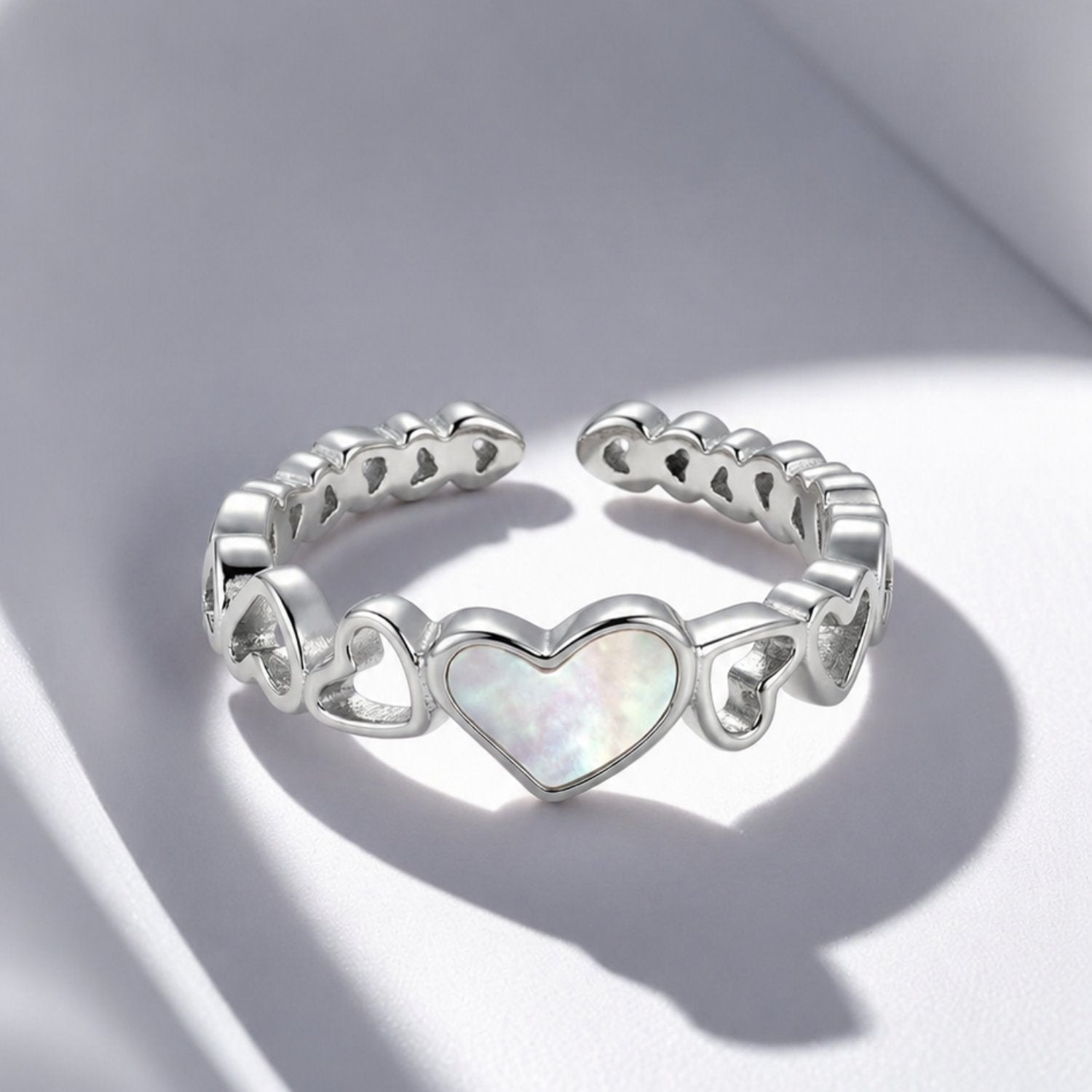 Mother of Pearl Heart Silver Ring image 0