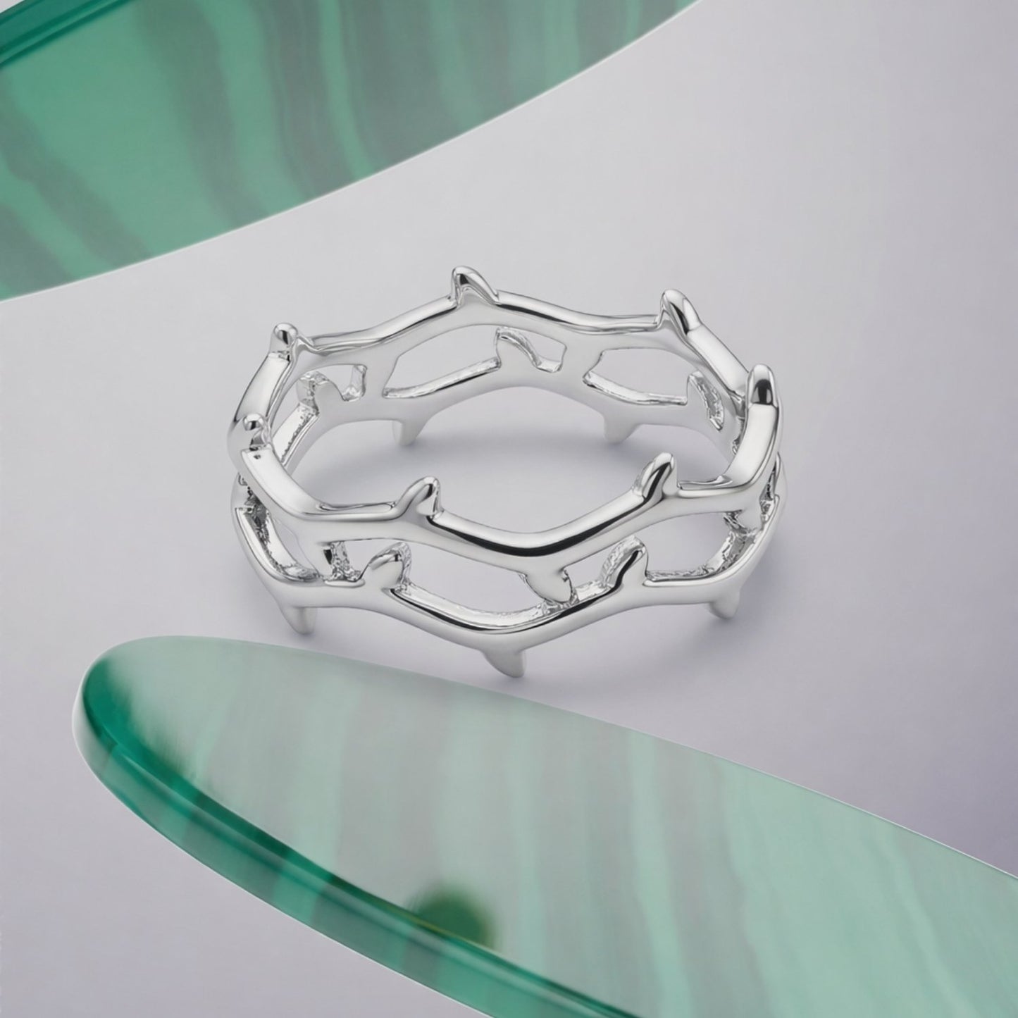 Silver Thorn Crown Open Ring image 0