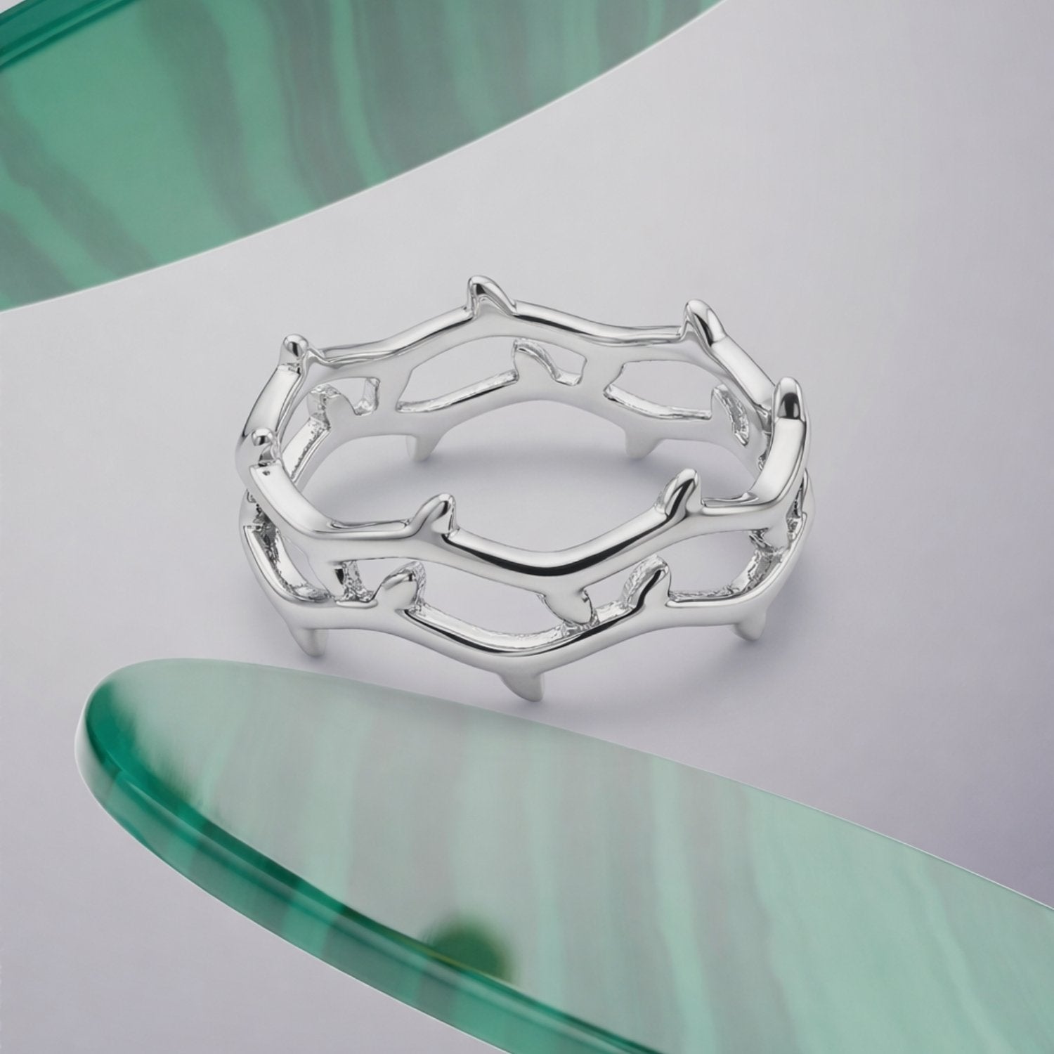 Silver Thorn Crown Open Ring image 0