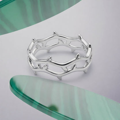 Silver Thorn Crown Open Ring image 0