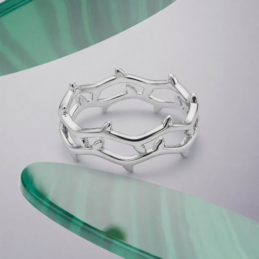 Silver Thorn Crown Open Ring image 0