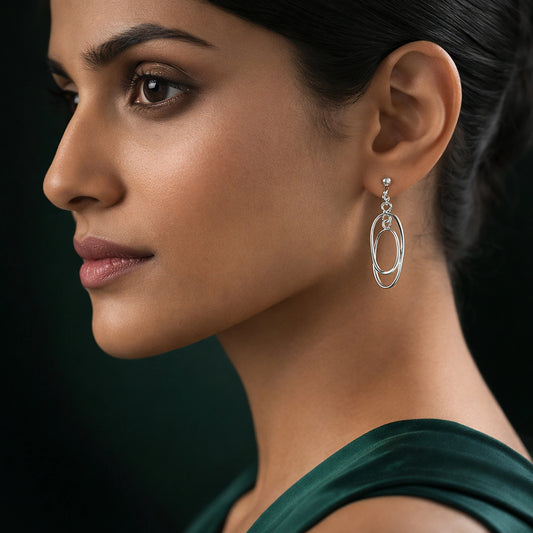 Silver Oval Orbit Drop Earrings image 1