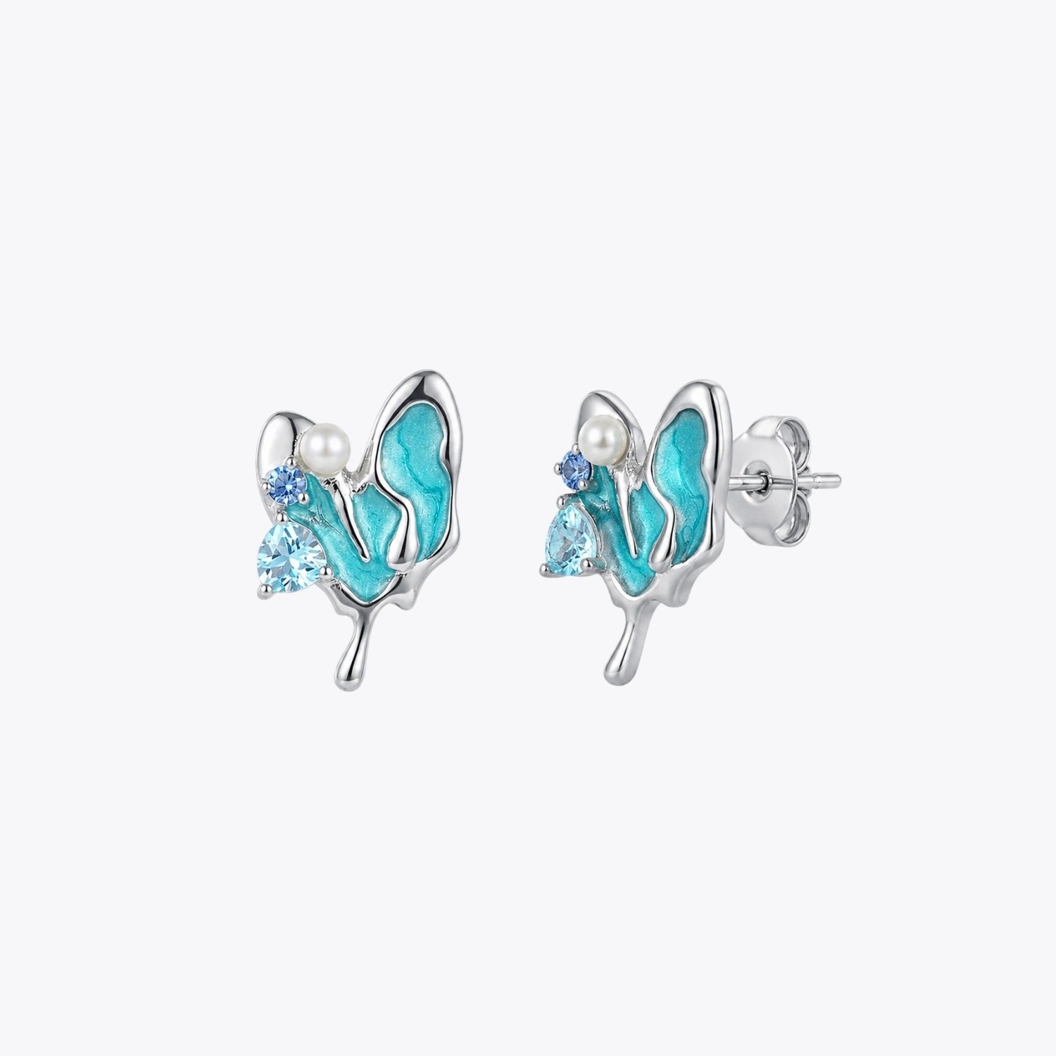 Aqua Butterfly Silver Stud Earrings image 2