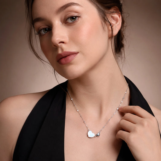 The Alencia Urban Dual Heart Nacre Silver Necklace image 1