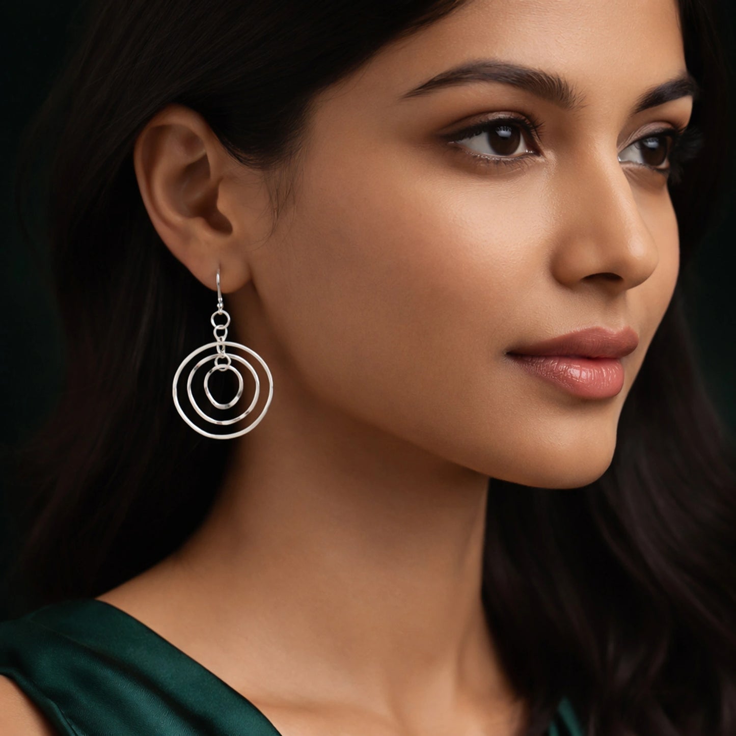 Silver Multi-Circle Drop Earrings image 1