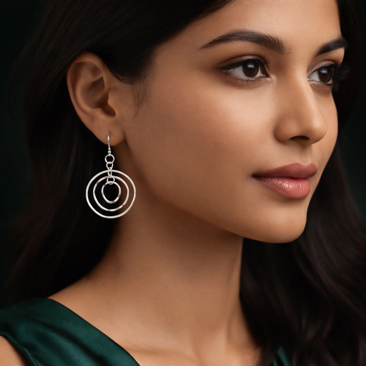 Silver Multi-Circle Drop Earrings image 1