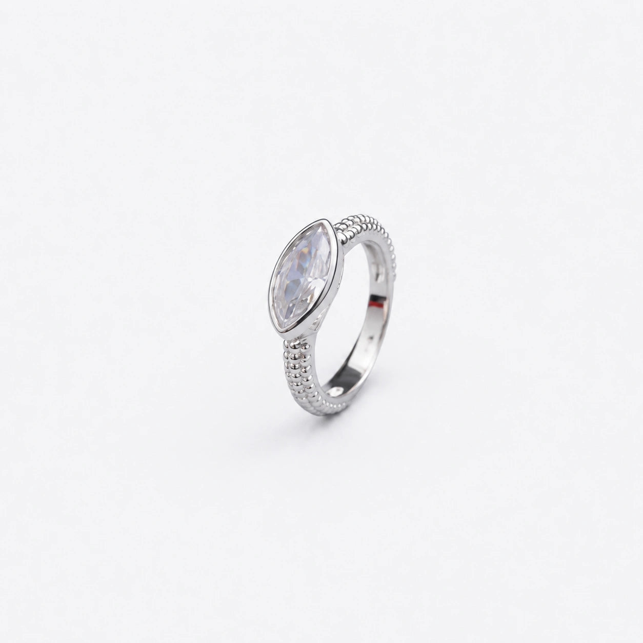 Marquise Solitaire Beaded Band Ring image 2