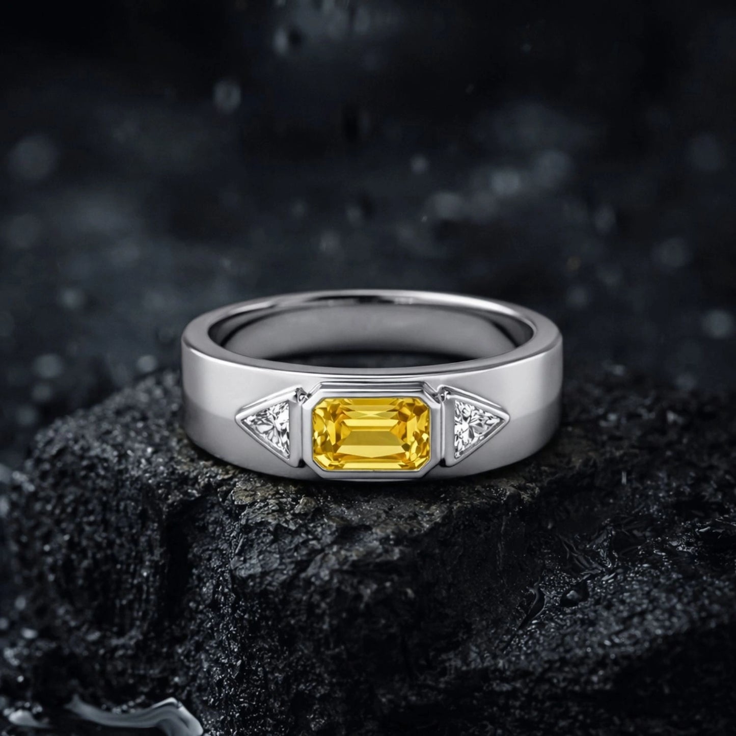 Tri-Stone Silver Statement Ring – Blue, Green &amp; Yellow Variants - Yellow, 17 image