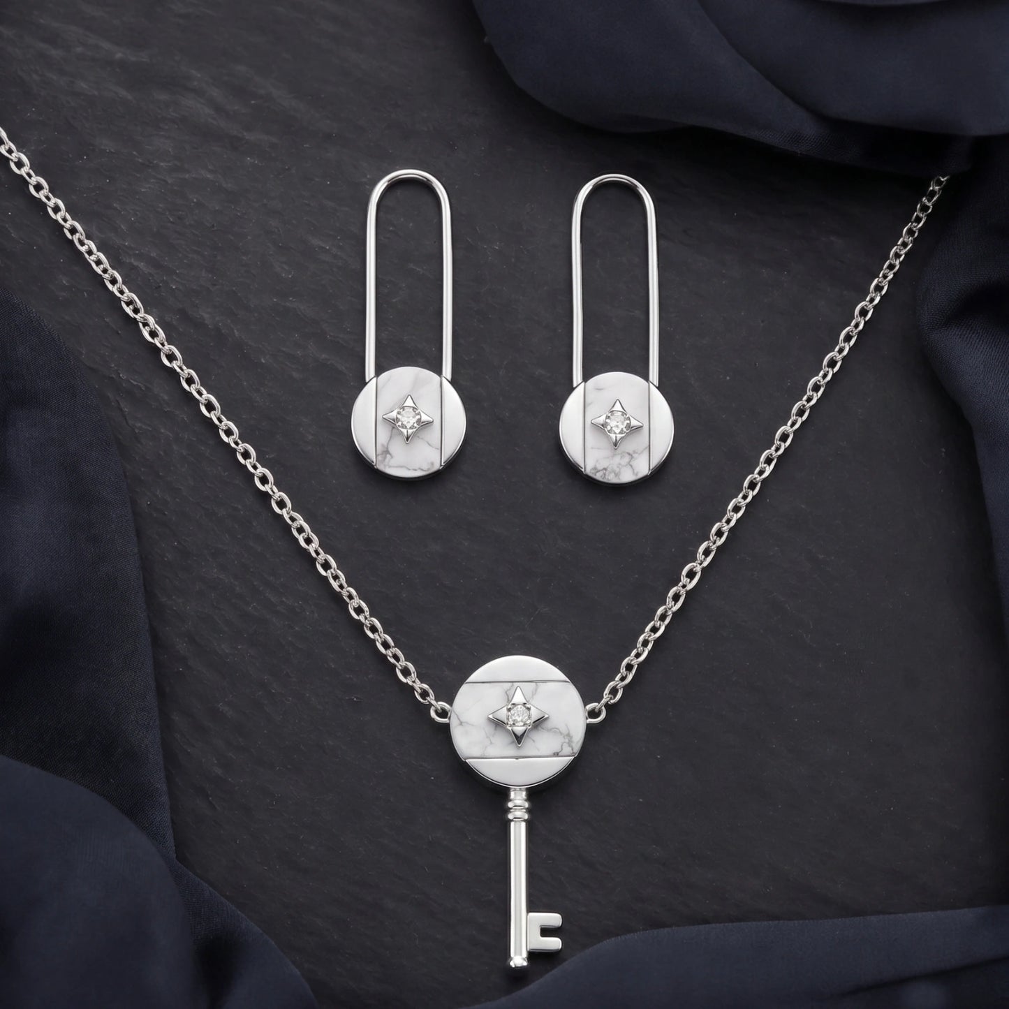 Lustrous Baguette Halo &amp; Pearl Set image 0