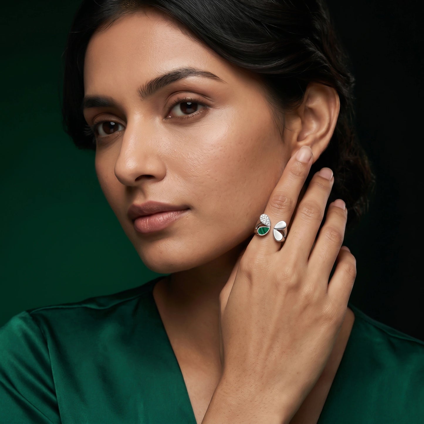 Alencia Malachite Butterfly &amp; Clover Ring image 1