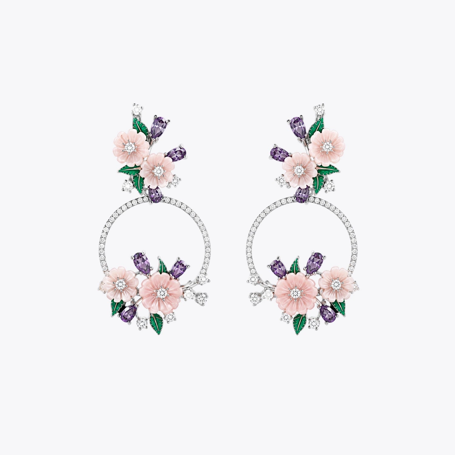 Peach Blossom Floral Silver Pendant Set with Earrings image 4