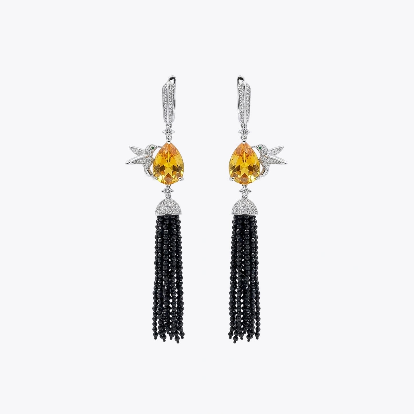 Golden Teardrop Black Tassel Earrings image 2