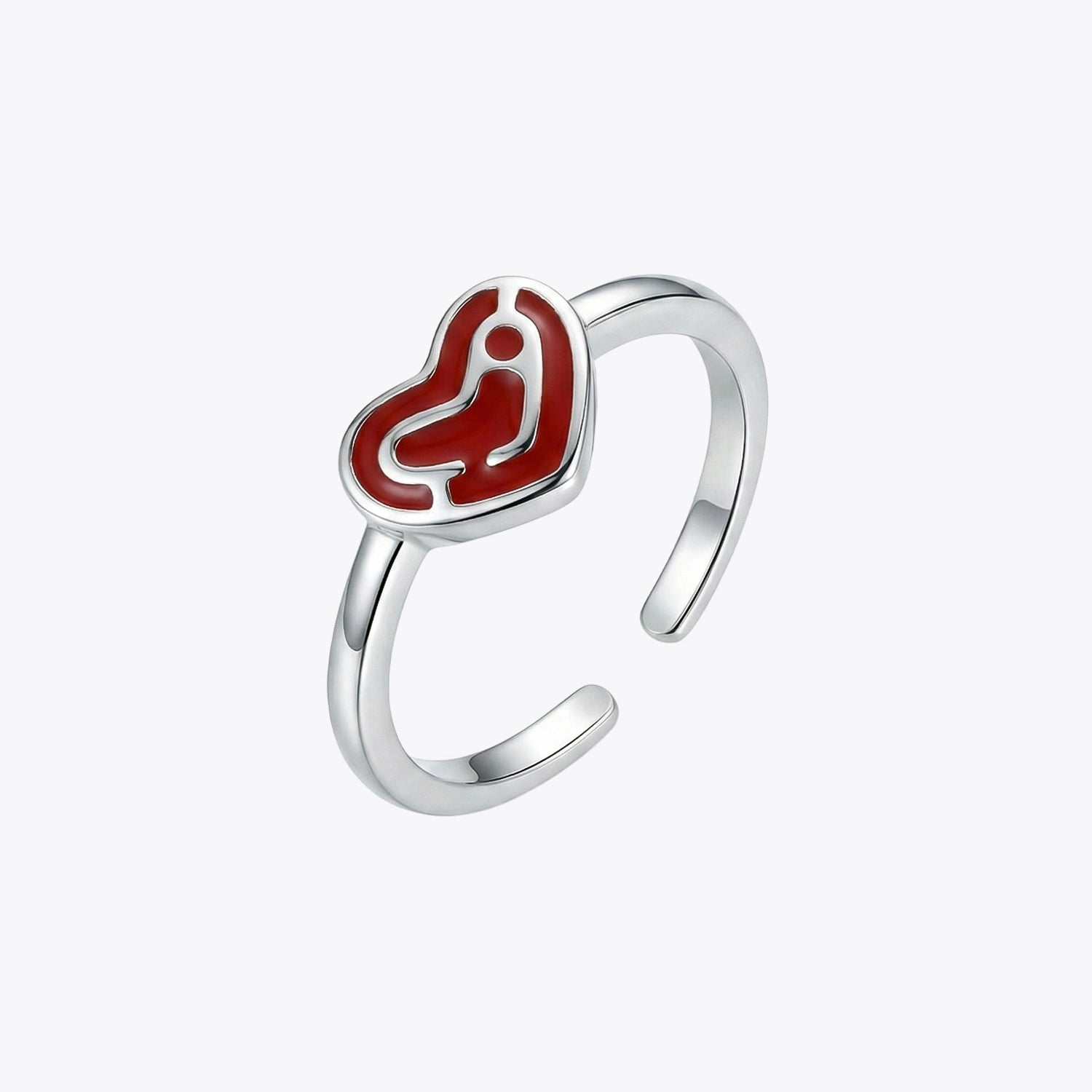 Silver Red Heart Adjustable Ring image 2