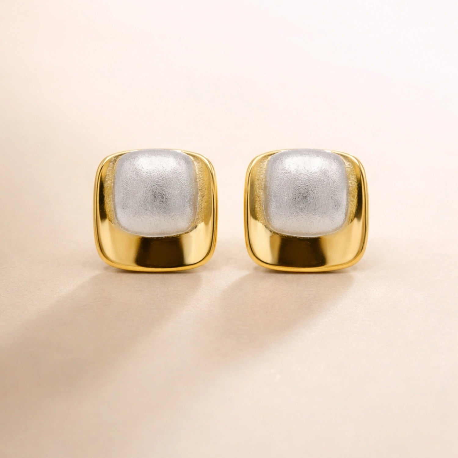 Dual-Tone Cushion Square Stud Earrings image 0