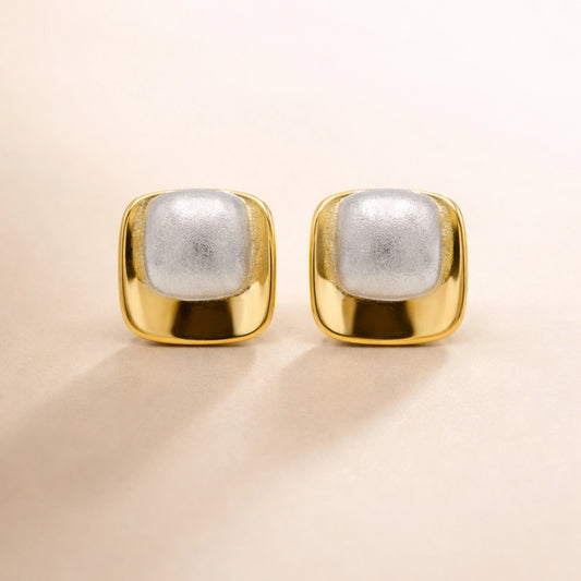 Dual-Tone Cushion Square Stud Earrings image 0