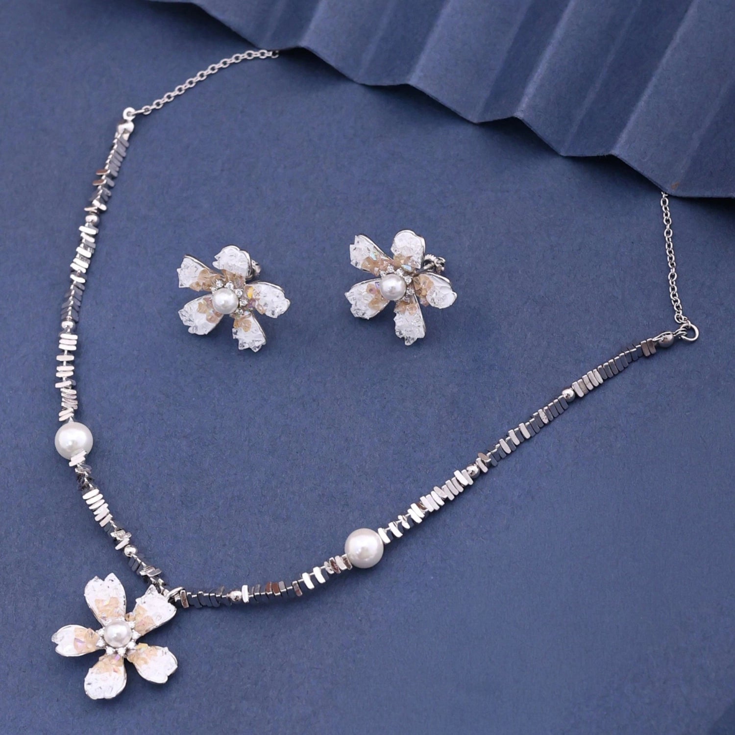 Aqua Bloom Pearl Necklace &amp; Earrings Combo image 15