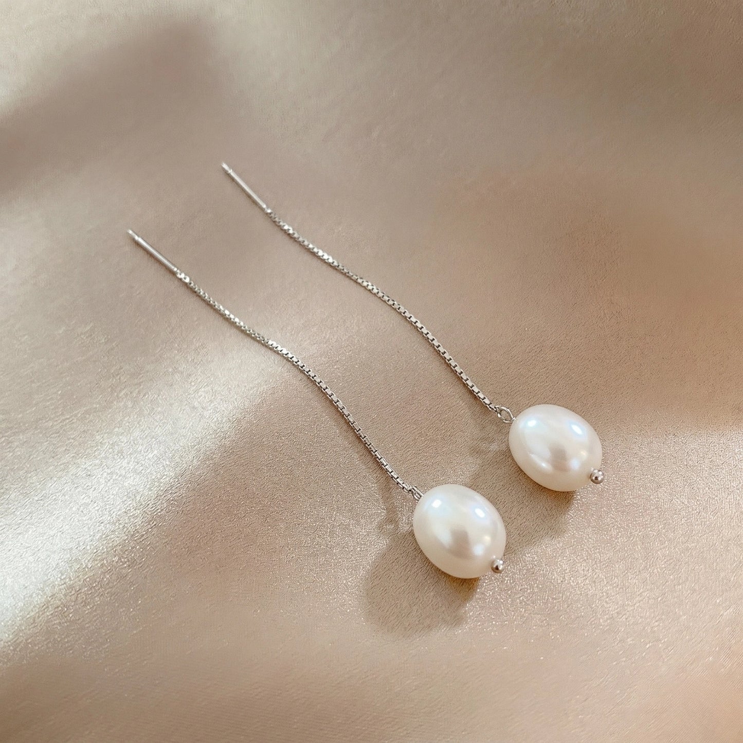 Pearl Chain Threader Earrings image 0