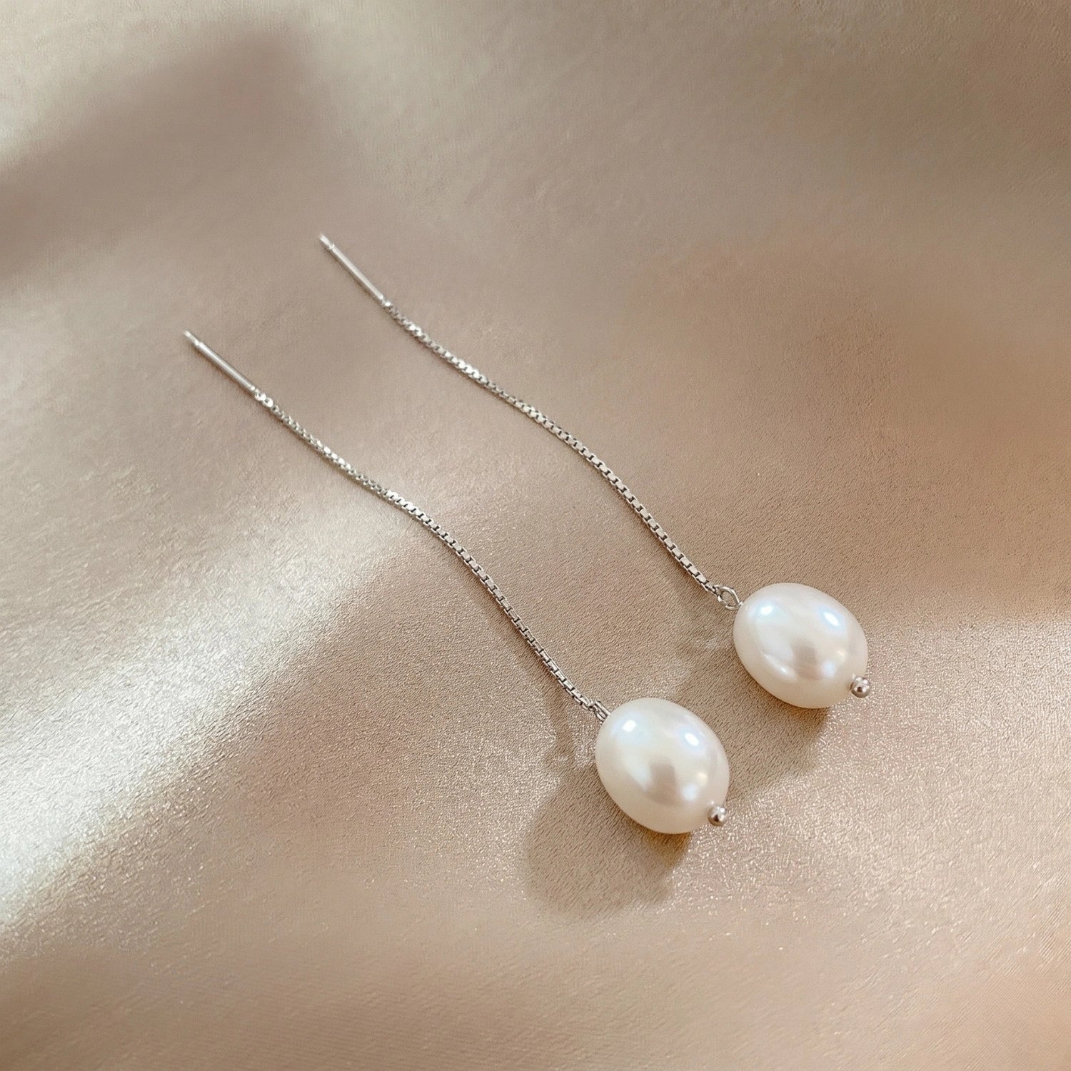 Pearl Chain Threader Earrings image 0