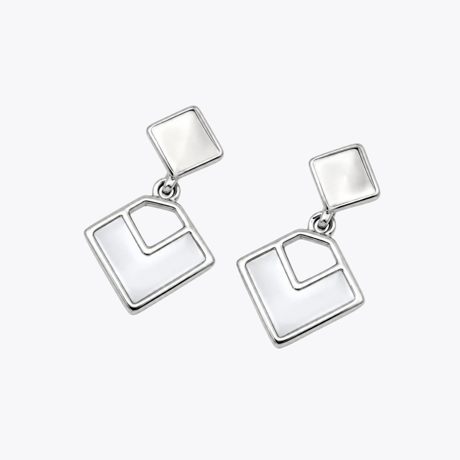 Geometric Square Silver Drop Earrings image 2
