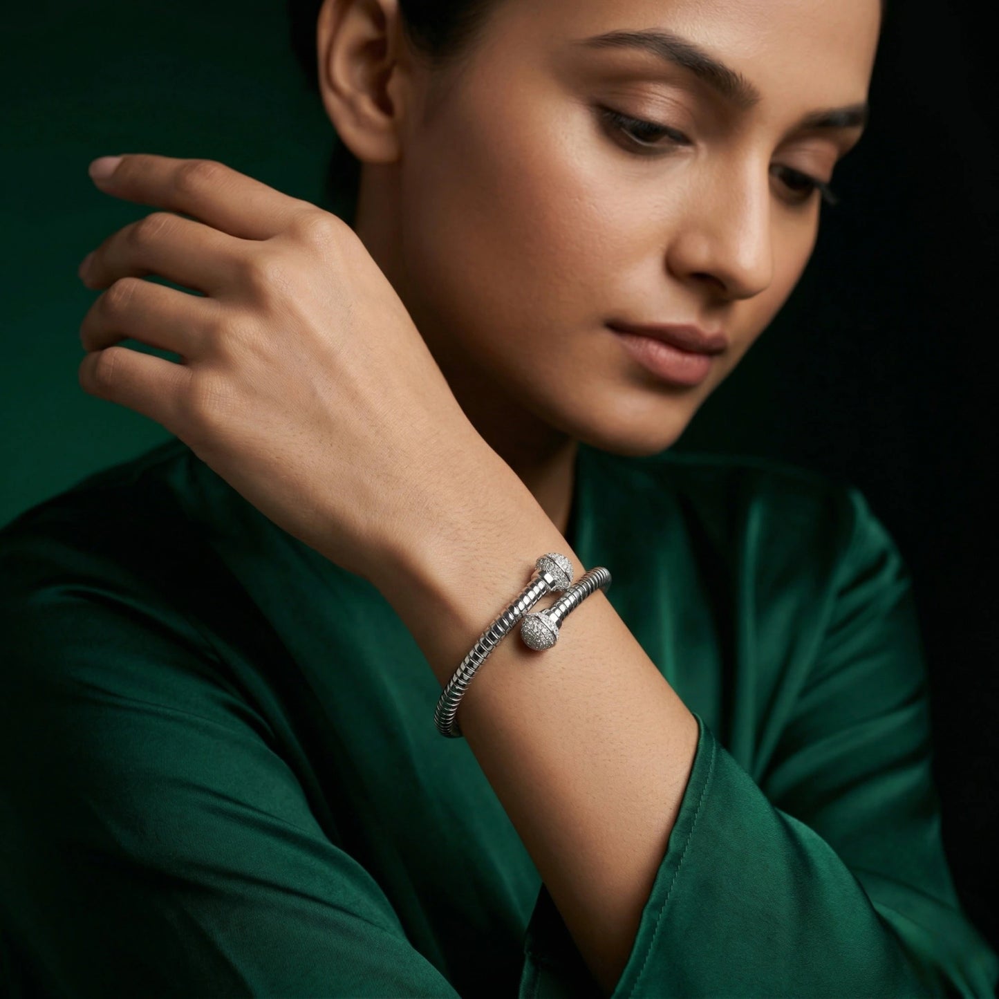 Silver Radiance Pavé Ball Cuff Bracelet image 1