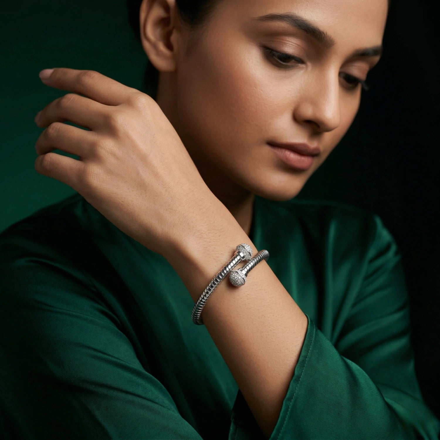 Silver Radiance Pavé Ball Cuff Bracelet image 1