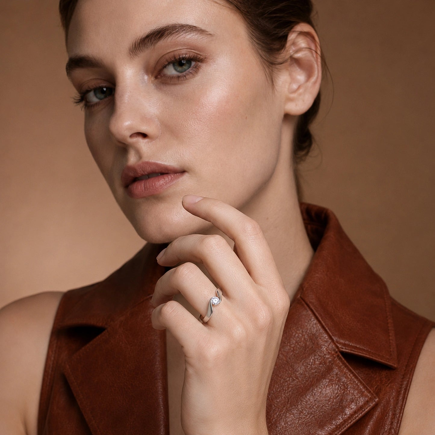 The Alencia Urban Serenade Peak Bypass Solitaire Ring image 1