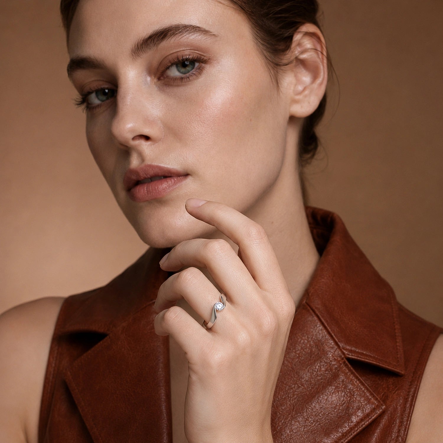The Alencia Urban Serenade Peak Bypass Solitaire Ring image 1