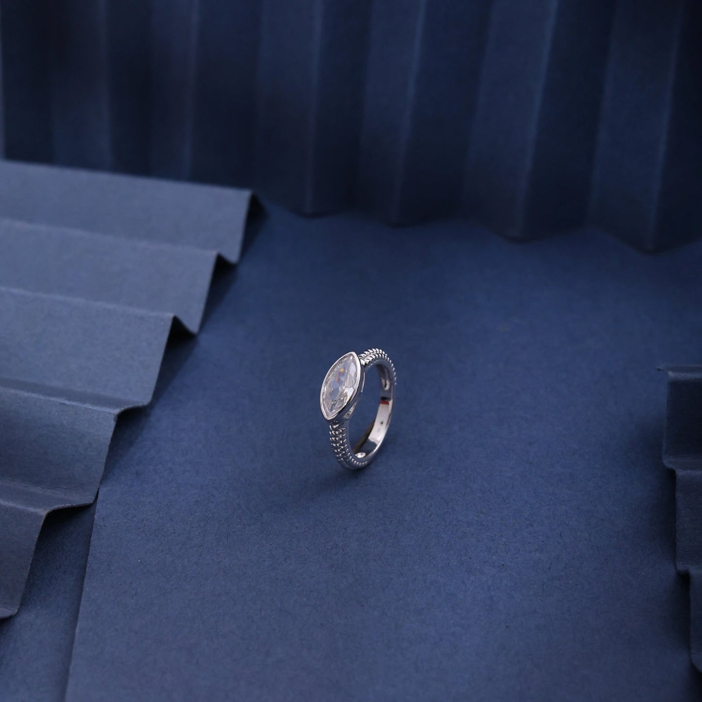 Marquise Solitaire Beaded Band Ring image 0