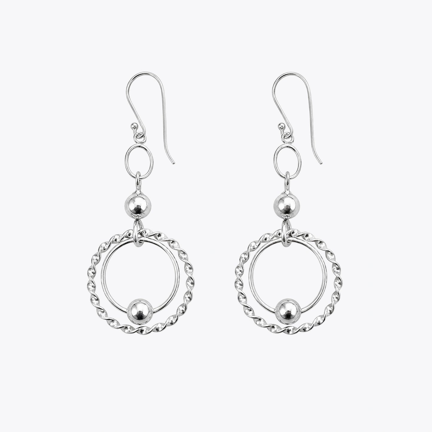 Silver Double Circle Drop Earrings image 2