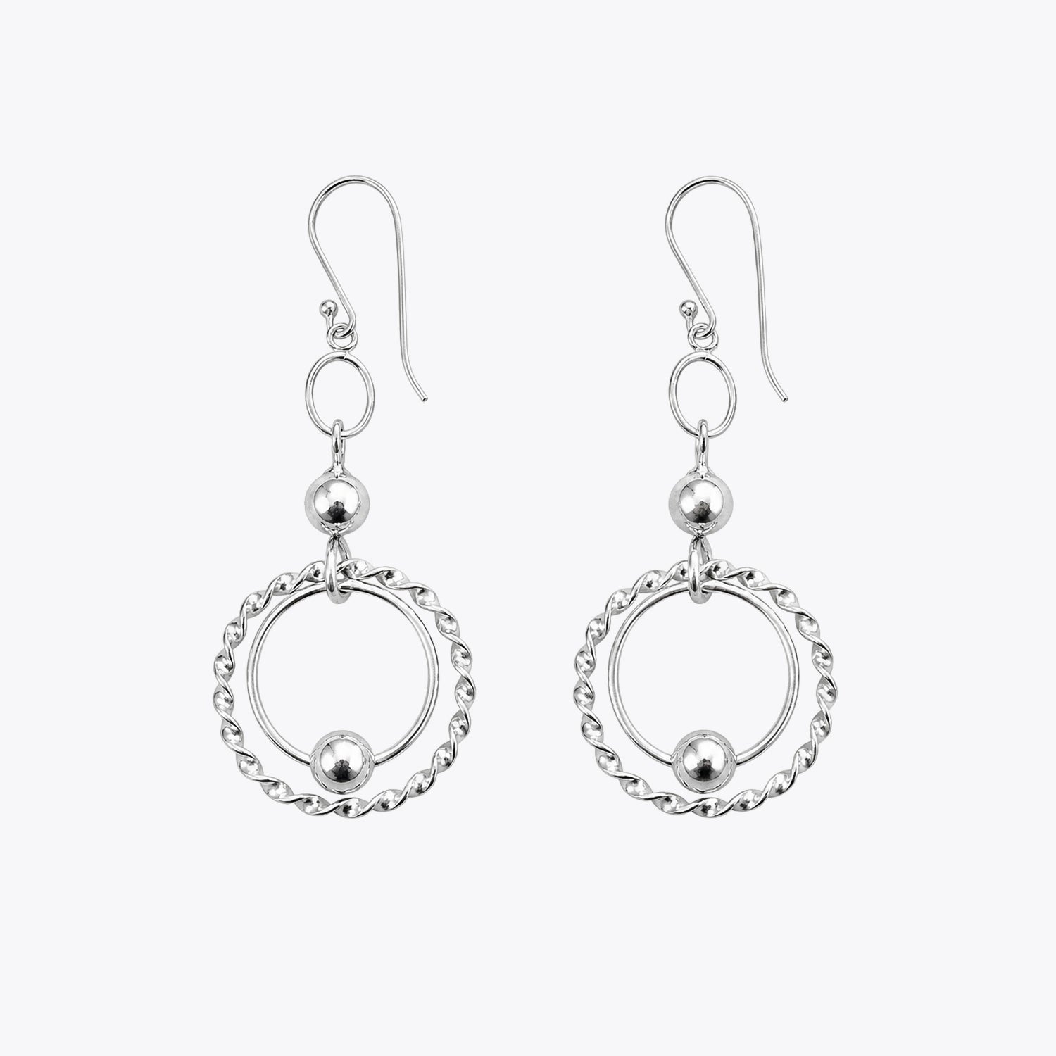 Silver Double Circle Drop Earrings image 2