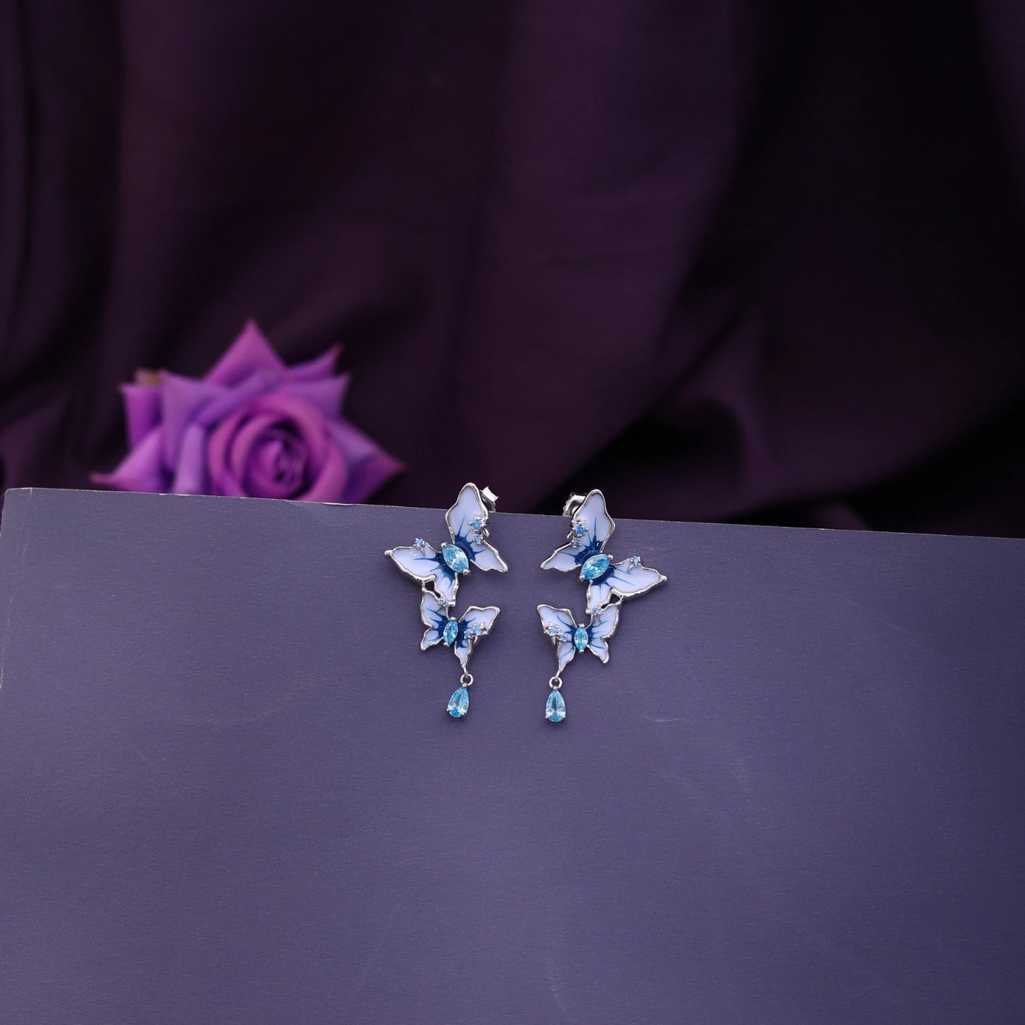 Blue Butterfly Crystal Drop Earrings image 0