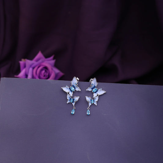 Blue Butterfly Crystal Drop Earrings image 0