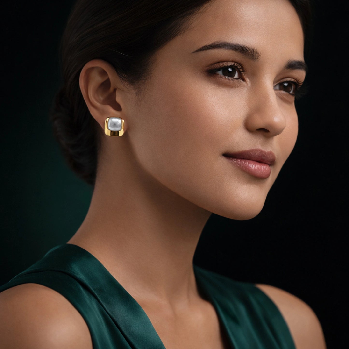 Dual-Tone Cushion Square Stud Earrings image 1