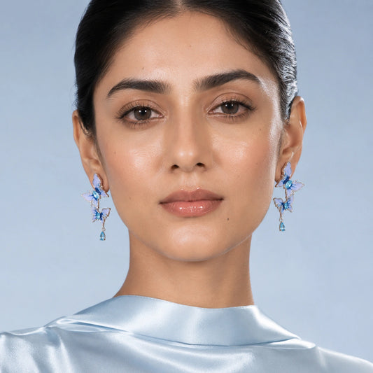 Blue Butterfly Crystal Drop Earrings image 1