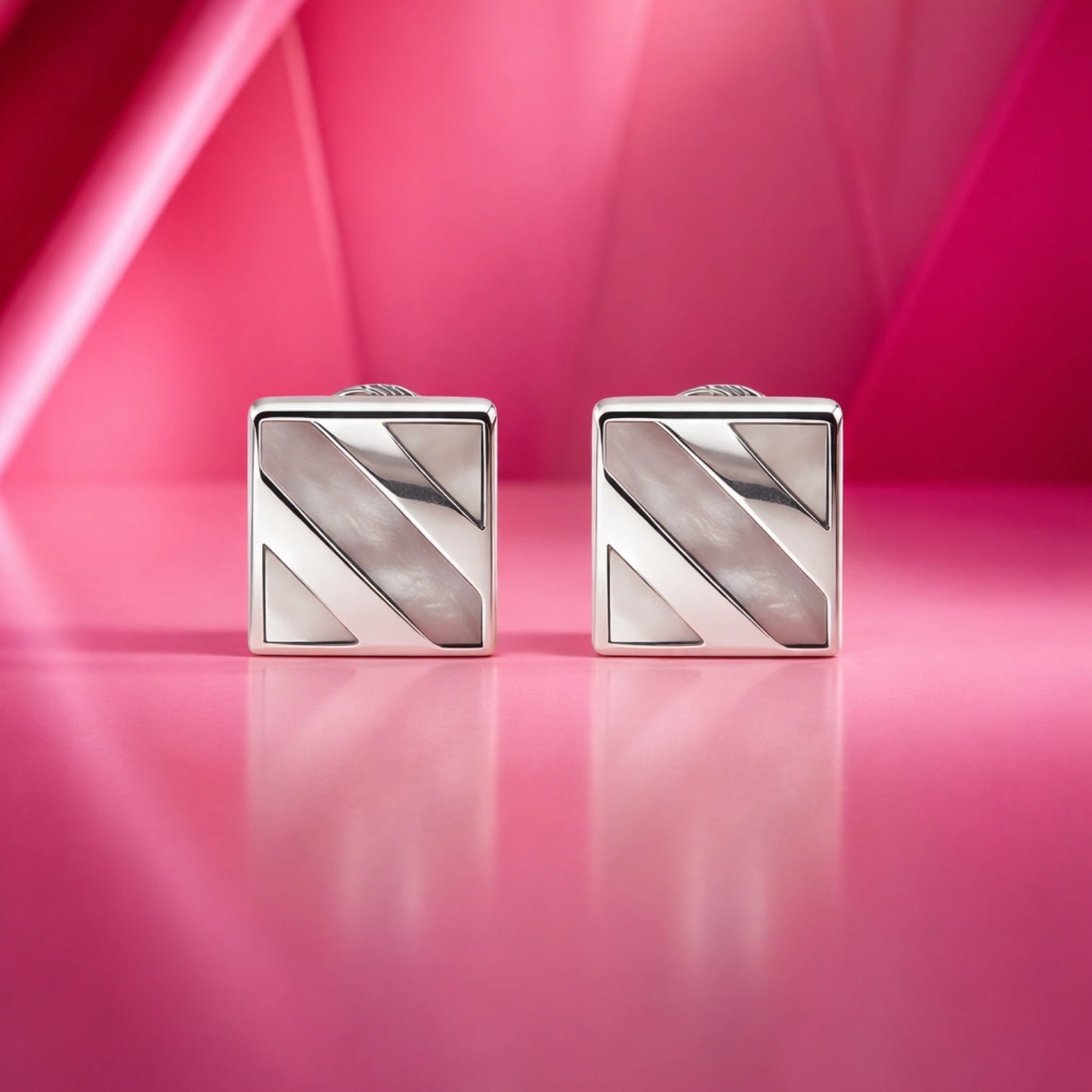 Geometric Silver Square Stud Earrings image 0