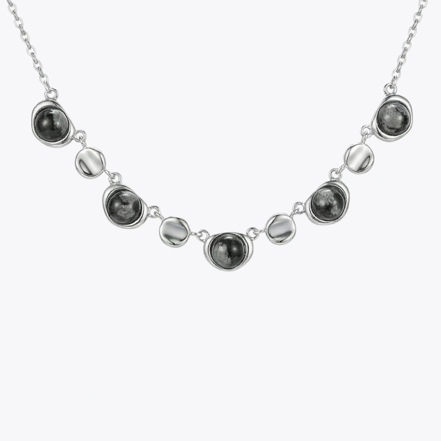 Midnight Pebble Silver Necklace &amp; Earrings Combo image 3