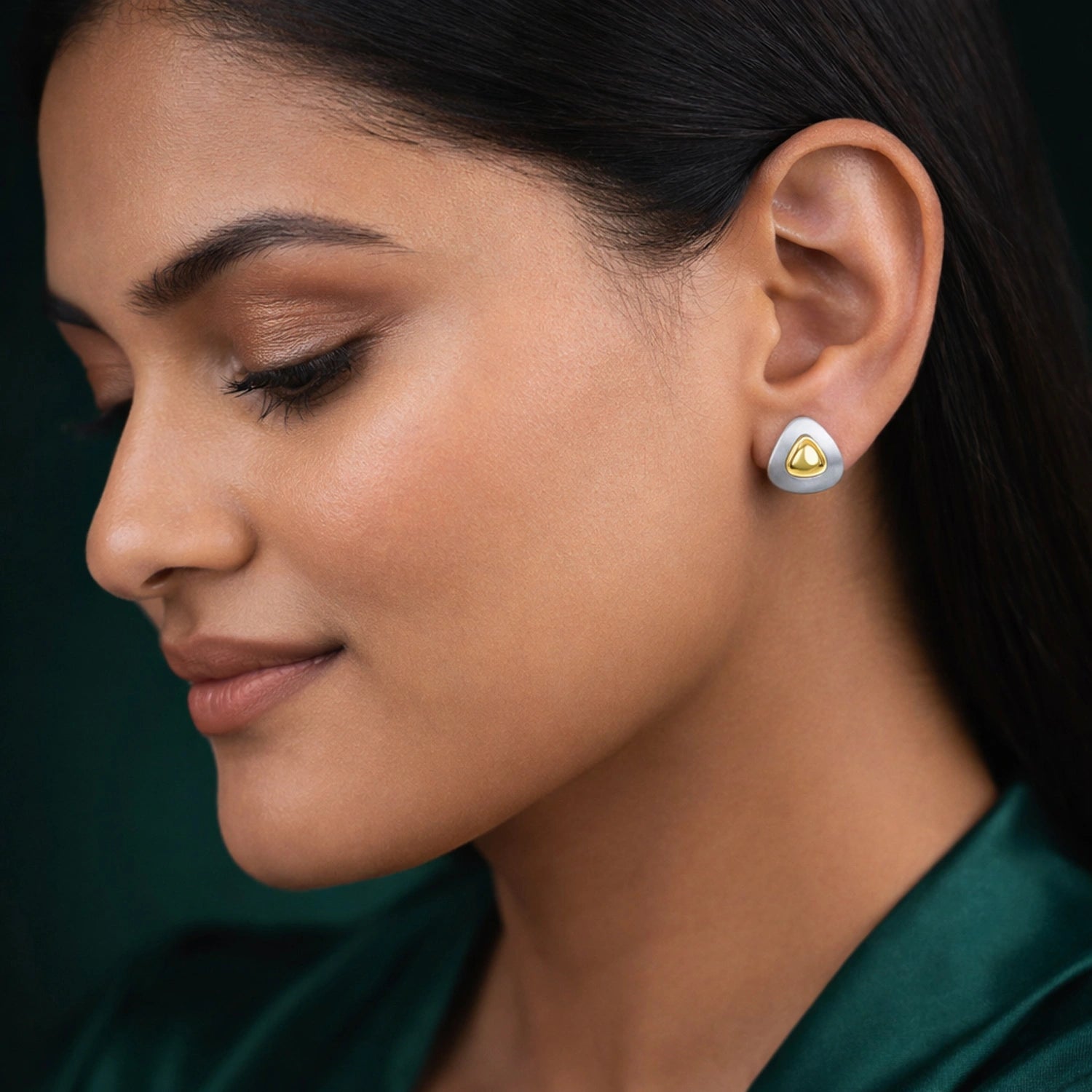 Dual-Tone Pebble Stud Earrings image 1